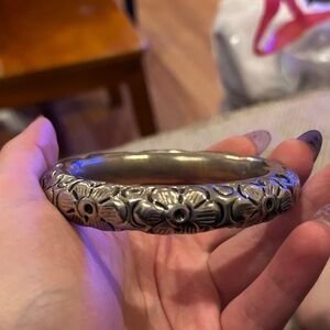 Floral Silver Bangle Bracelet